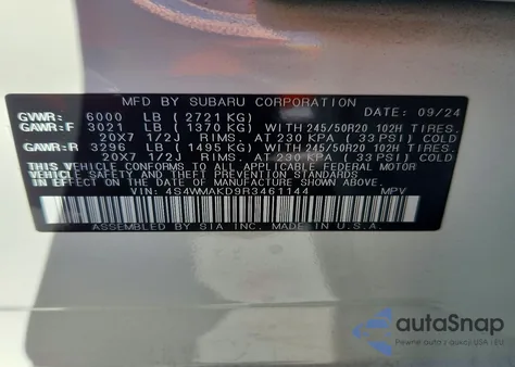 2024 Subaru Ascent Onyx Edition z USA, uszkodzony, nr VIN 4S4WMAKD9R3461144